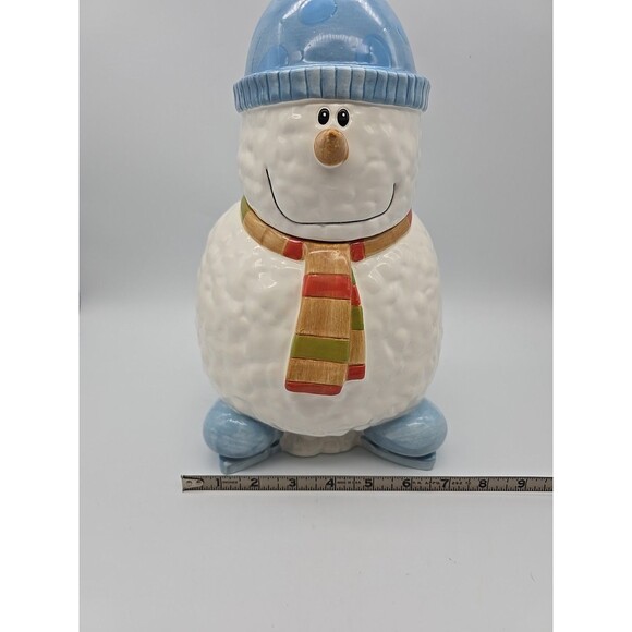 Ice Skating Snowman Ceramic Cookie Jar By Market Place - Picture 10 of 12